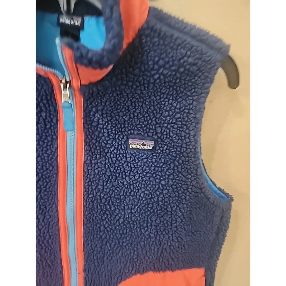 Patagonia Retro Style Better Sweater Youth XL 14 Fleece Full Zip Vest Blue Peach